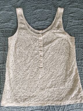 J. Crew White Lace Overlay Scoop Neck Top
